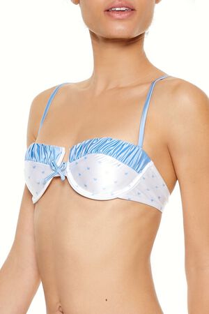 WHITE/BLUE WATER Satin Hearts Underwire Bikini Top, image 3