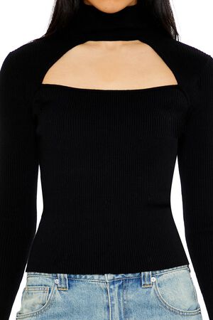 VERDANT GREEN Ribbed Cutout Sweater, image 3