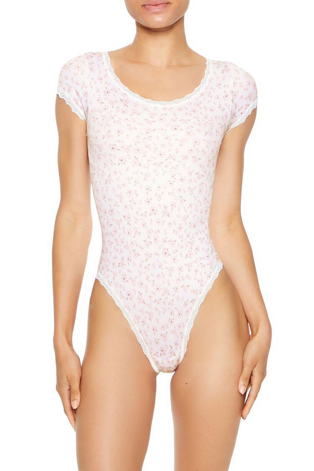 WHITE/MULTI Seamless Floral Lingerie Bodysuit, image 2