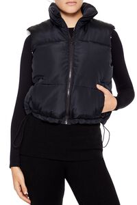 BLACK Toggle Drawstring Cropped Vest, image 1