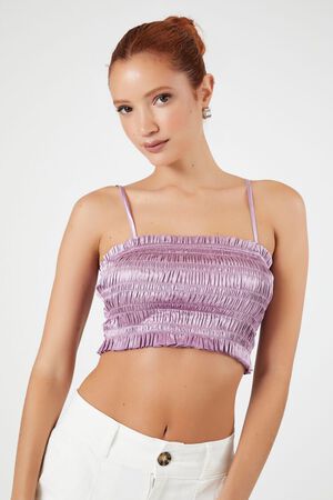 TOASTED ALMOND Smocked Satin Cropped Cami, image 1