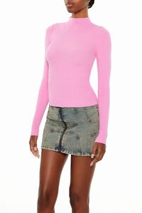 PINK Ribbed Knit Mock Neck Sweater, image 4