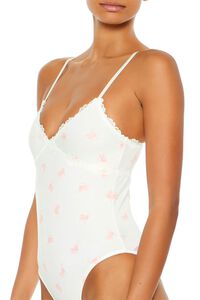 WHITE/PINK Ice Skate Print Lingerie Bodysuit, image 4