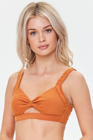 PURPLE Terry Cloth Cutout Bikini Top, image 1