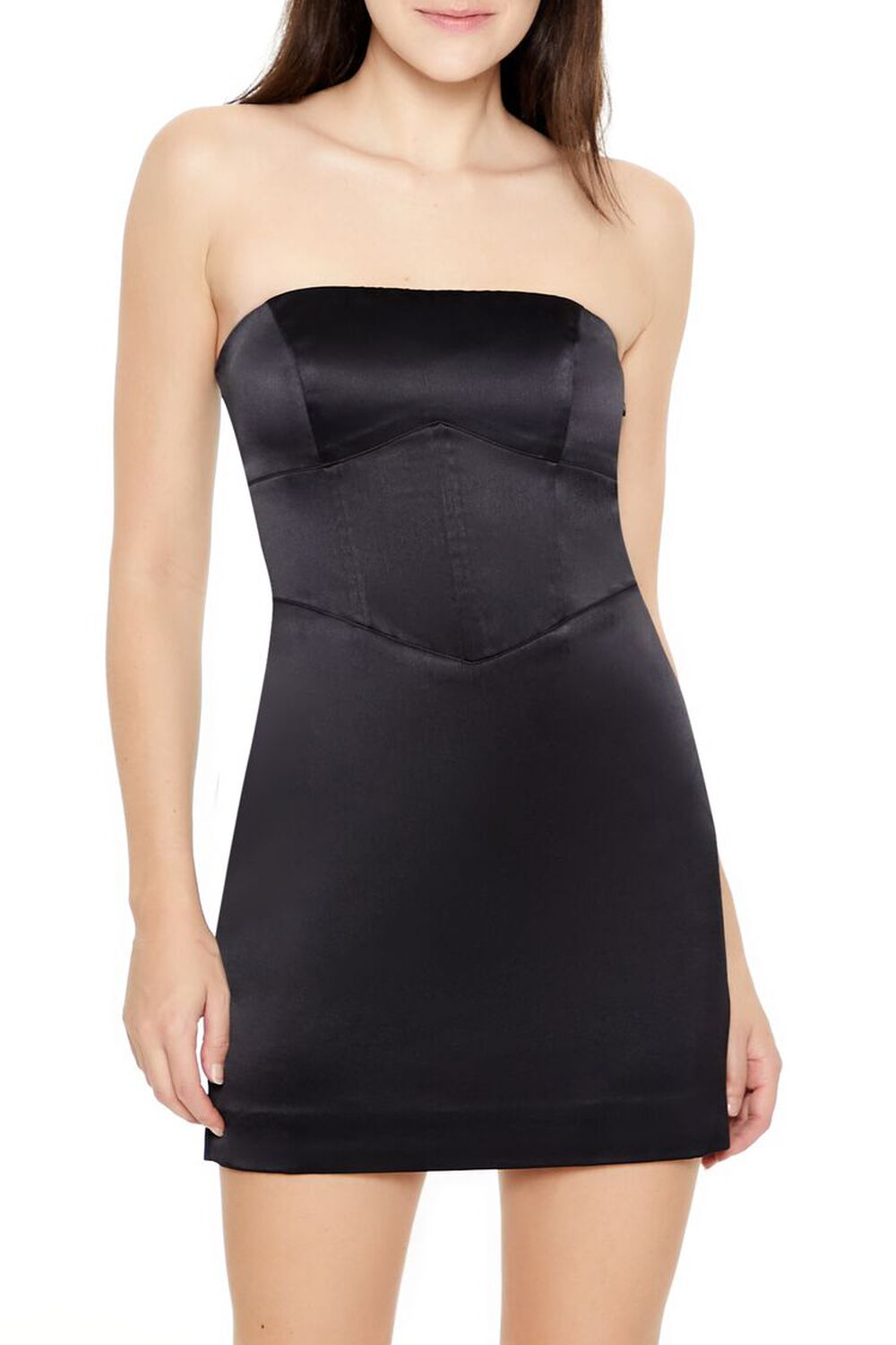 BLACK Lace-Up Corset Tube Mini Dress, image 2