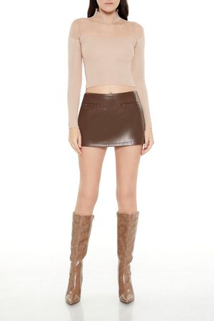 TAUPE Mock Neck Sweater-Knit Crop Top, image 2
