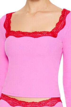 PINK/RED Lace-Trim Crop Top, image 3
