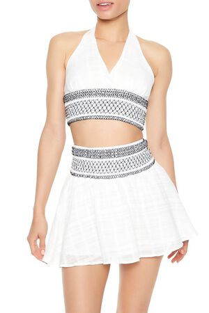 WHITE/BLACK Embroidered Halter Crop Top, image 1