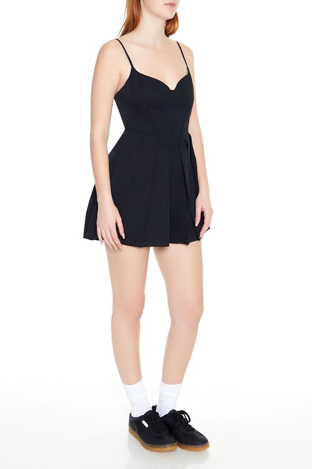 BLACK Pleated Bustier Cami Romper, image 3