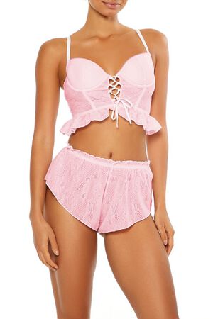 PINK/WHITE Ruffle Lace-Up Lingerie Corset Cami, image 1