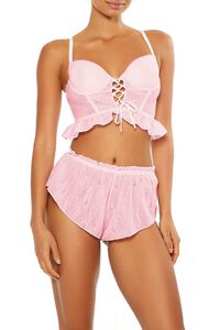 PINK/WHITE Ruffle Lace-Up Lingerie Corset Cami, image 1
