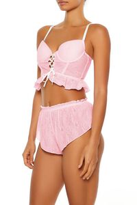 PINK/WHITE Ruffle Lace-Up Lingerie Corset Cami, image 4