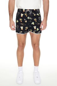 BLACK/MULTI Short Inseam Drink Print Swim Trunks, image 5