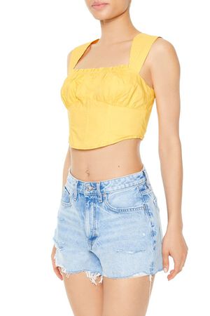YELLOW Poplin Curved-Hem Crop Top, image 2