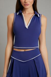 NAVY/WHITE Active Two-Tone Split-Neck Crop Top, image 4