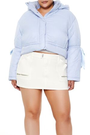LIGHT BLUE Plus Size Bow Puffer Jacket, image 1