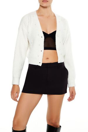 WHITE Faux Pearl Cardigan Sweater, image 1