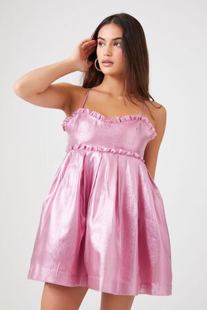 PINK Metallic Bow Babydoll Dress, image 1