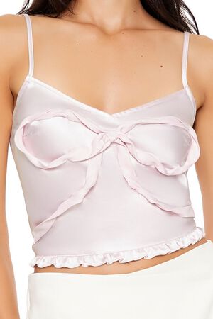 SEASHELL PINK Bow Lace-Up Cropped Cami, image 3