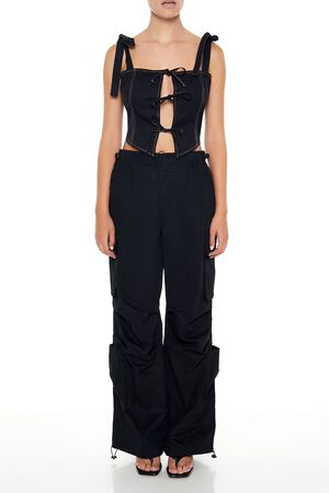 BLACK Cropped Cutout Bow Bustier Top, image 2