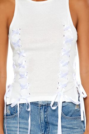 WHITE Ribbon Lace-Up Tank Top, image 3