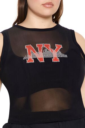 BLACK/MULTI Plus Size Rhinestone NY Tank Top, image 3