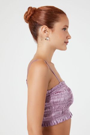 TOASTED ALMOND Smocked Satin Cropped Cami, image 2