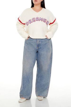 CREAM/MULTI Plus Size Dreamer Fuzzy Knit Sweater, image 2