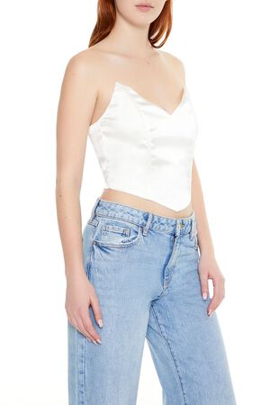 WHITE Satin Cropped Tube Top, image 2