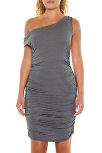 CHARCOAL Ruched One-Shoulder Mini Dress, image 2