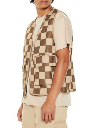 TAUPE/MULTI Checkered Cargo Vest, image 3