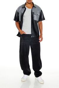 BLACK/GREY Faux Leather Colorblock Shirt, image 2