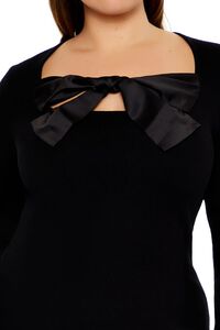 BLACK Plus Size Satin Bow Mini Dress, image 5
