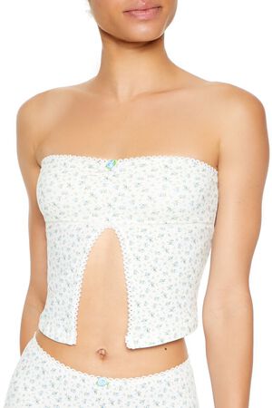 CREAM/MULTI Seamless Floral Tube Top, image 2