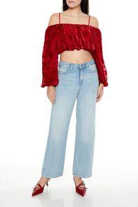 DARK RED Paisley Open-Shoulder Crop Top, image 2