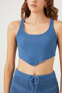 BLUE Sweater-Knit Crochet Tank Top, image 5