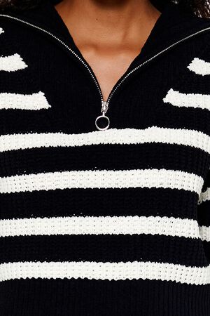 WHITE/BLACK Striped Half-Zip Sweater, image 3