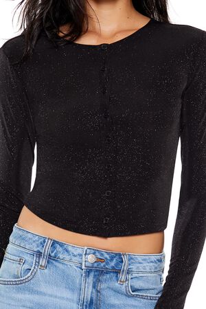 SAPPHIRE Glitter Knit Button-Up Crop Top, image 3