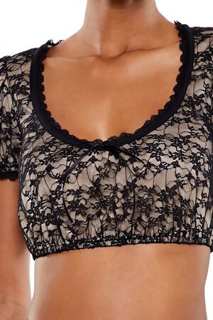 BLACK Scalloped Lace Crop Top, image 3