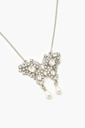 SILVER/CLEAR Rhinestone Butterfly Necklace, image 2