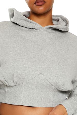 HEATHER GREY Plus Size Bustier Cropped Hoodie, image 3