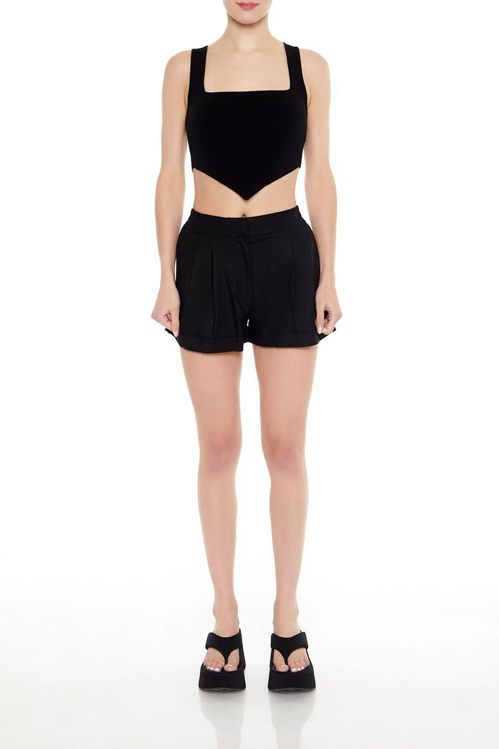 BLACK Ribbed Sweater-Knit Crop Top, image 2
