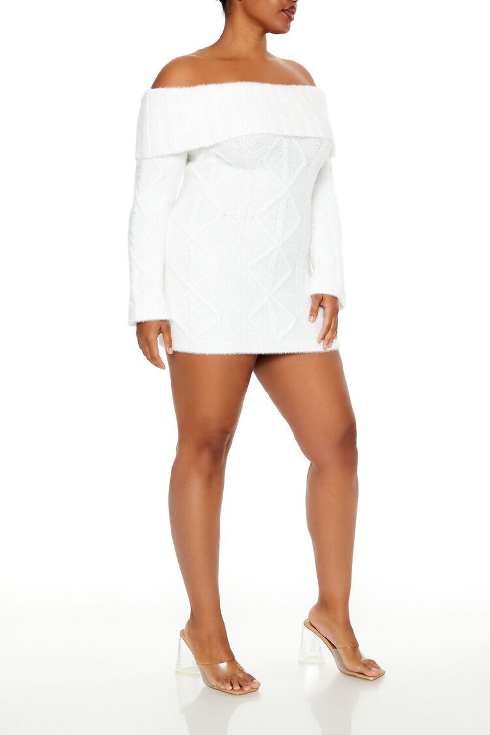 EGRET Plus Size Cable Knit Mini Sweater Dress, image 3