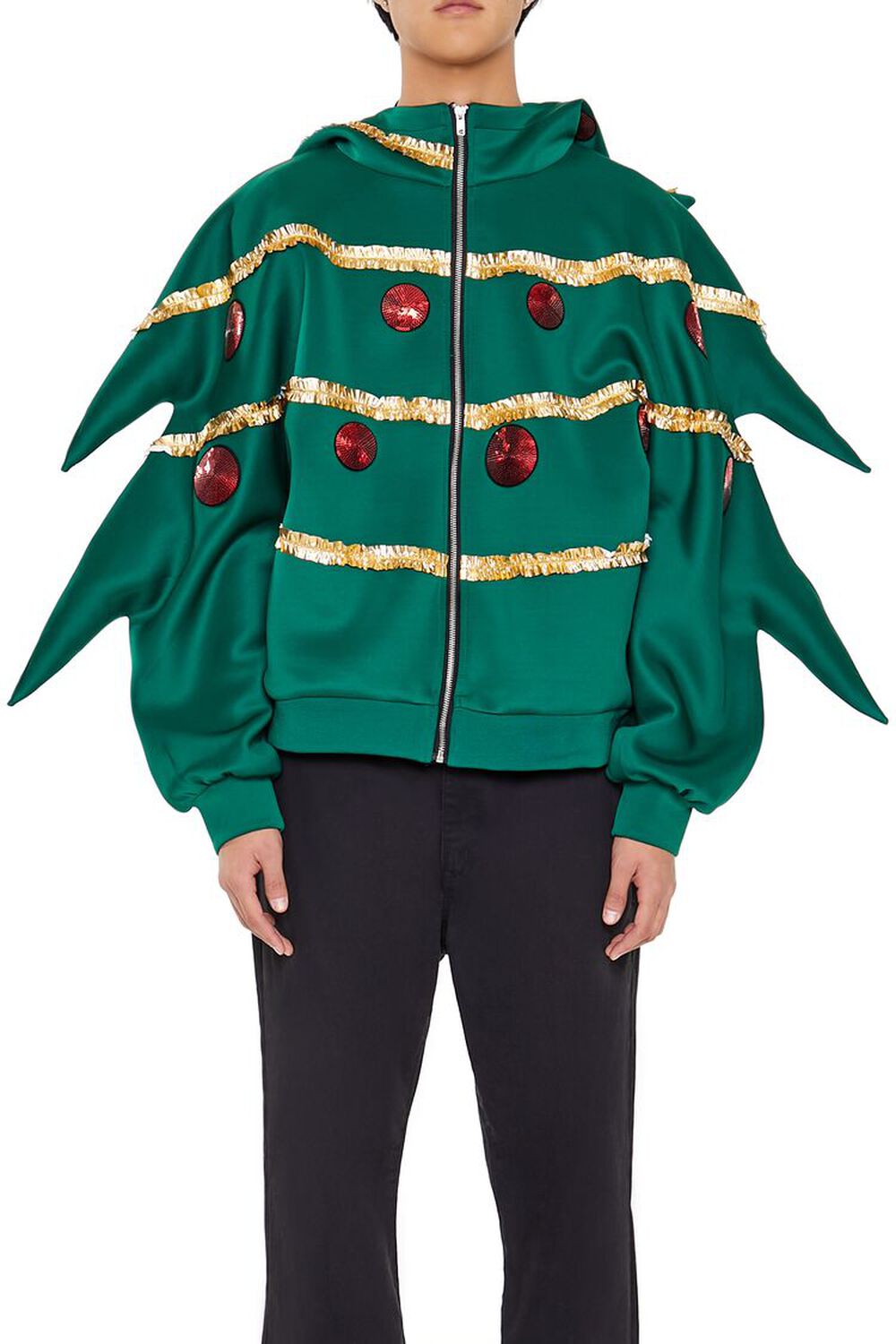 LIME/MULTI Christmas Tree Pajama Zip-Up Hoodie, image 1