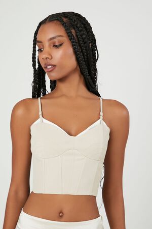 TAN/MULTI Cropped Sweetheart Bustier Cami, image 1