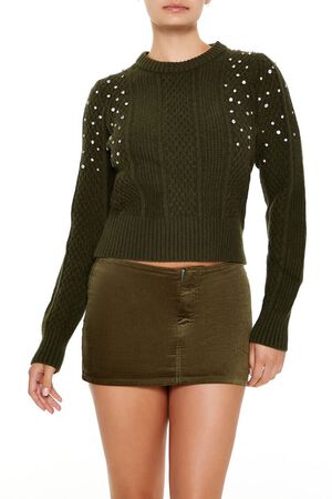 OLIVINE  Faux Gem Cable Knit Sweater, image 1