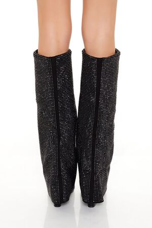 BLACK Rhinestone Knee-High Wedge Boots, image 3