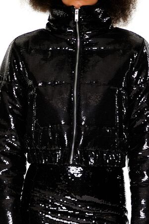 BLACK Sequin Zip-Up Puffer Jacket, image 3