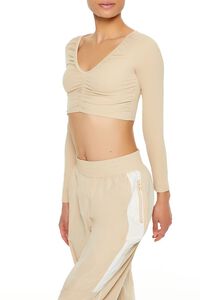 DESERT SAND Active Ruched V-Neck Crop Top, image 4