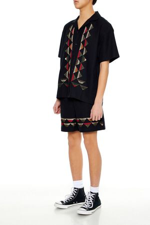 BLACK/MULTI Geo Embroidered Shorts, image 3